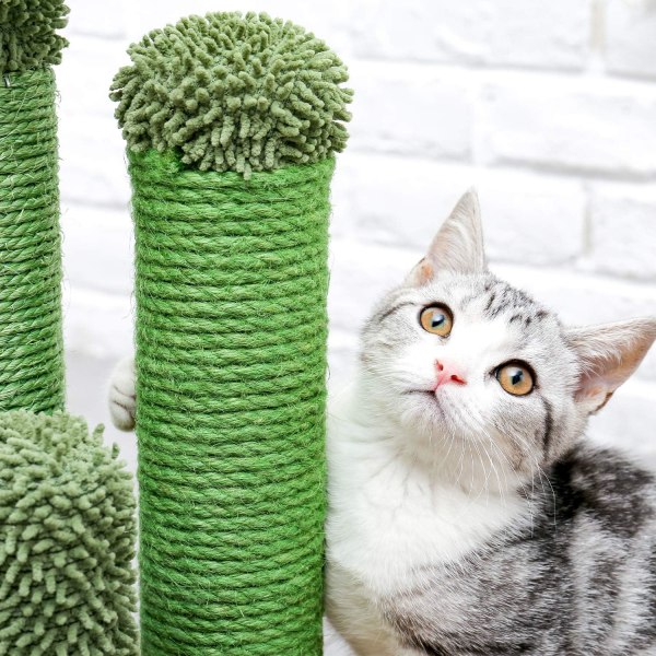 Cat Scratching Post Cactus Cat Scrapcher med 3 skrapor och interaktiv dinglande boll