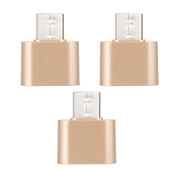 3PCS Bärbar Mini Metall USB3.0 till Typ-C OTG-Anslutningsadapter (Guld)