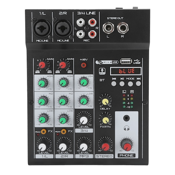 Bærbar 4-kanals BT-miksekonsol Digital lydmikser Indbygget Reverb-effekt