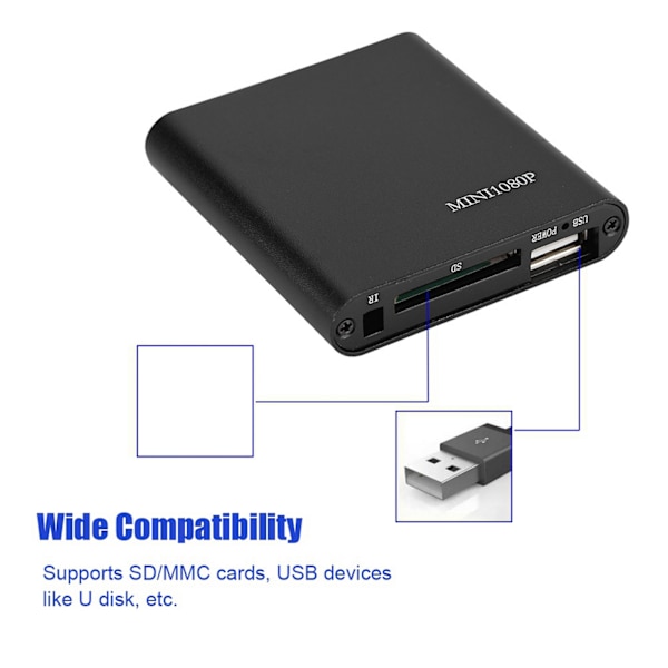 Mini HD Media Player Stereo Sound & 1080P Video HDMI/AV Output Media Player Center -