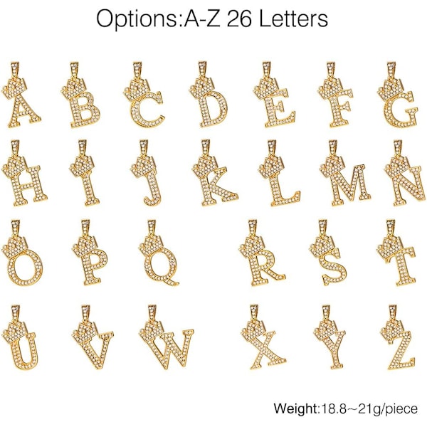 Krona Initial A-Z Halsband, Iced Out Letter Hänge med 22-24 Tums Kedja, Män Kvinnor Bling Hip Hop Alfabet Namn Smycken Present Stora Initialer Halsband C 18K Gold