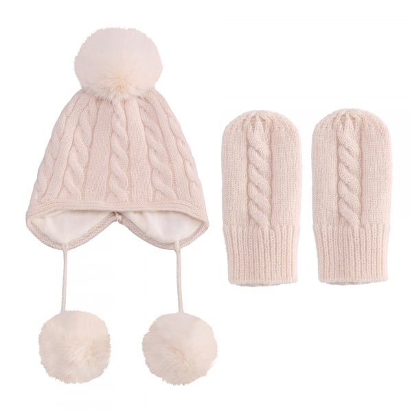 Baby Vinterhatt Vantar Mössa Set Flickor Pojkar Pompom Stickad Mössa Vante För Småbarn 0-3T（Khaki）