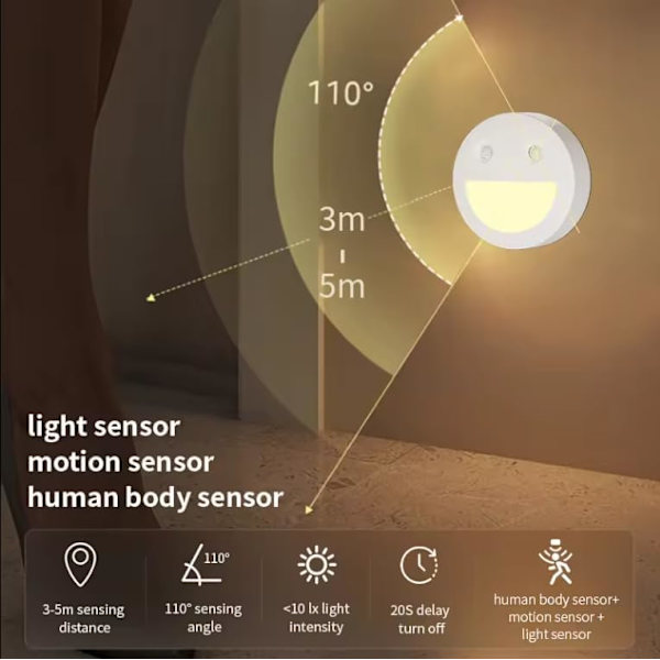 Smiley Smart Natlampe - Lyssensor + PIR Bevægelsessensor. Natlampe til børn med magnetisk krop, en ny hjemmets must-have! Bærbar natlampe