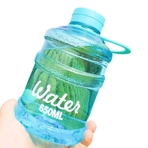 Mini liten ren bøttekopp plast vannkopp vann [Transparent blå] 650 ml Enkel kopp + kopp børste + snor