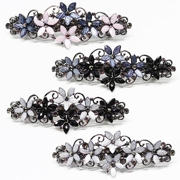 4 st eleganta hårklämmor, fashionabla hårspännen för kvinnor och flickor, glittrande glitter strass blommor hårnål fransk stil hårclips