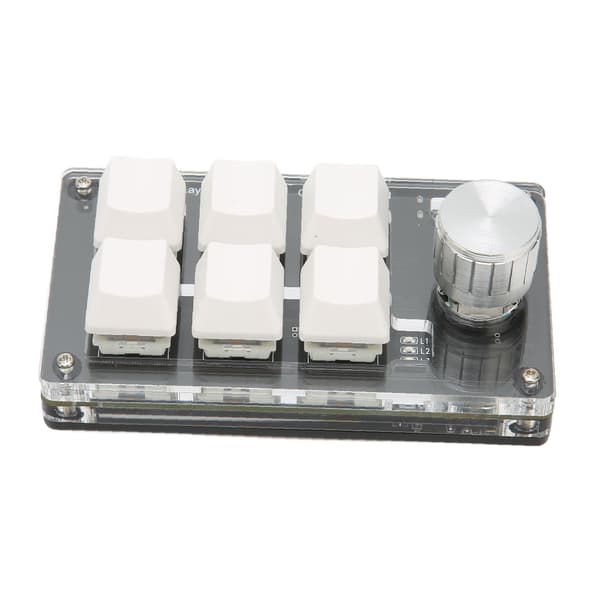 6-tasters Mini Keypad med drejeknap Blå Switch Kablet USB Trådløs Bluetooth Dual Mode Forbindelse DIY Programmerbar Mekanisk Tastatur Hvid
