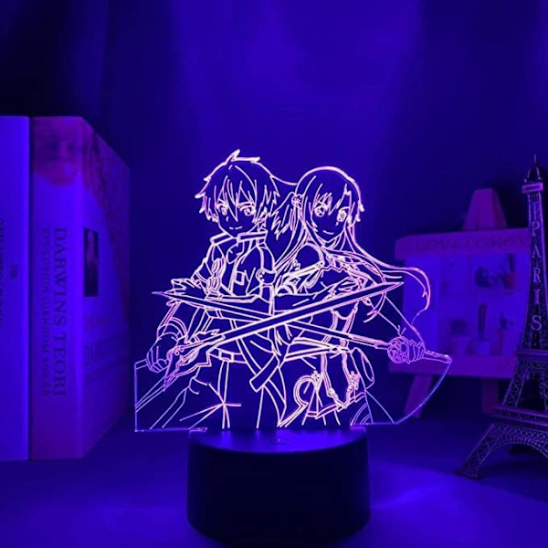 3D Nattelys Illusions Neon LED Dekorativ Lys USB Anime Lys Sværd Kunst Online Kirito og Asuna (16 Farger med Fjernkontroll)