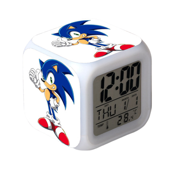 Wekity Sonic the Hedgehog Färgglad väckarklocka LED Kvadratisk klocka Digital väckarklocka med tid, temperatur, alarm, datum