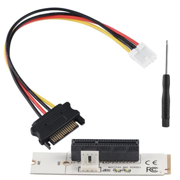 NGFF M.2 Key M till PCI-E Express 4X Riser-kort Adapter med LED-spänningsindikator SATA-strömkabel
