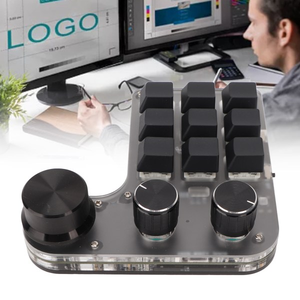 Programmerbart makrotangentbord 9 tangenter 3 rattar USB Bluetooth -anslutning OSU-speltangentbord för Office Music Media