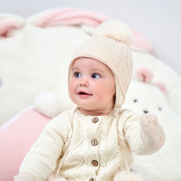 Baby Vinterhatt Vantar Mössa Set Flickor Pojkar Pompom Stickad Mössa Vante För Småbarn 0-3T（Khaki）