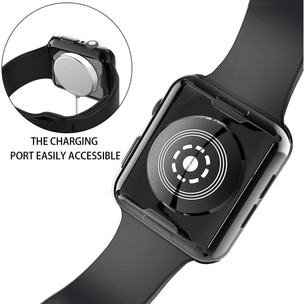 [2-Pack]38 mm veske for Apple Watch Screen Protector, samlet beskyttelsesveske TPU HD Ultra-Tynt deksel (1 svart+1 gjennomsiktig)