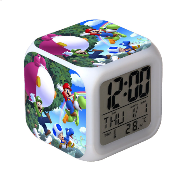 R-timer Super Mario Bros 7 färgbytbar digital väckarklocka med tid, temperatur, alarm, datum