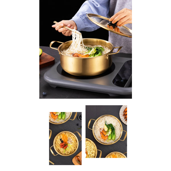 Ramen-gryta, koreansk ramen-gryta med lock, sked, koreansk ramen-nudelgryta, snabb uppvärmning för köksredskap