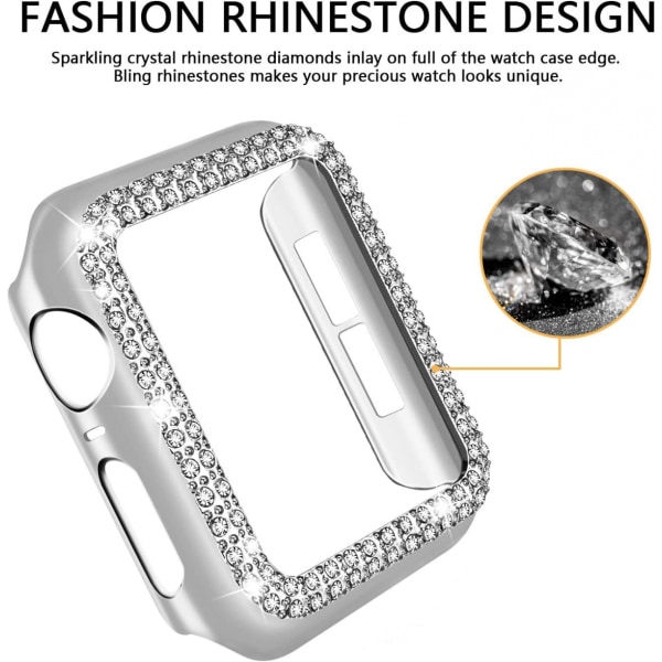 For Apple Watch Case 44mm Series 6/5/4 SE Bling Rhinestone Apple Watch Case Bumper Frame Screen Protector Case for iWatch Series 44mm Silver