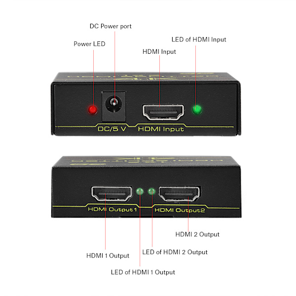 Mini 1 x 2 Full HD 4K x 2K HDMI-splitter 1 in 2 ut splitters V1.4a 3D 1080P
