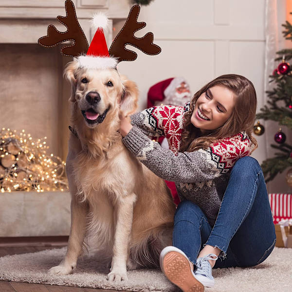 Jul Hunde Elk Rådyr Gevir Hovedbøjle Julemand Hat Cap Kæledyr Jul Kostume Hovedbeklædning Justerbart Tilbehør til Kat og Hvalp Lille Hund