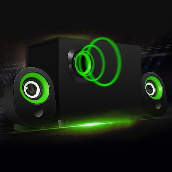 FT X7 Trådlös Subwoofer 2.1 Multimedia USB-högtalare Musikspelare för stationär bärbar dator (Svart och grön)