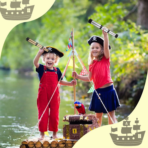 2 kappaletta merirosvoteleskooppia Spyglass Pirate Telescope Toys Kids Vintage Mini Telescopes Toy juhlatarvikkeisiin Halloween-koristeluun, hopea, kulta