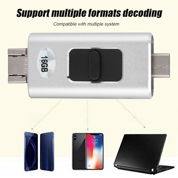 16 Gt muodikasta monitoimista 4-in-1 U-levyä Androidille, tyyppi C, sopii iPhoneen ja iPadiin (hopea)