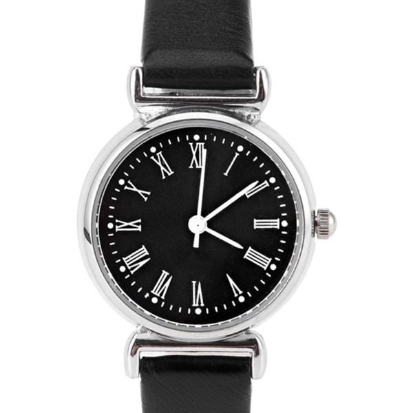 Exquisit liten enkel modeklocka för kvinnor Retro läder miniklocka (Black Dial)