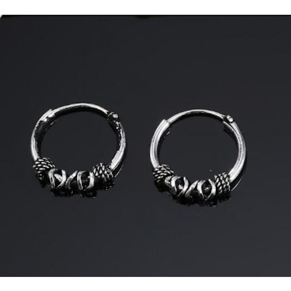 8mm Bali Style Oxideret Center Perle Tribal Hængslet Segment Næsering Øreringe（2stk）