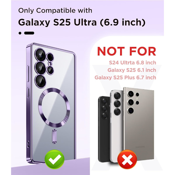 Magnetisk Deksel Samsung Galaxy S25 Ultra, Kompatibel med MagSafe, [Full Kamerabeskyttelse] [Skjermbeskytter] Støtsikker Forkrommet Klar Black/Clear