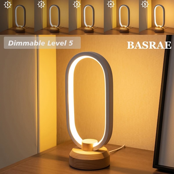 Sängbordslampa Sovrum Modern Oval Nattduksbordslampor, Liten LED Bordslampa, Varmvitt 3 Färgtemperaturer, Dimbar Belysning med U