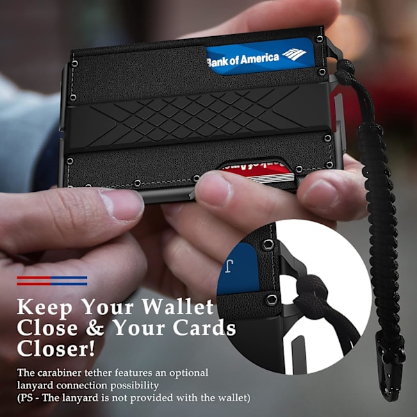 Taktisk minimalistisk lommebok for menn, slank RFID-blokkerende metallkortlomme, frontlomme Menu2019s skinn Dapper Bifold-lommebok med pengesklips Black