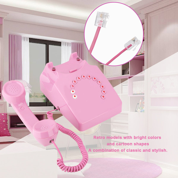 WX-3126 Antik Telefon Klassisk Archaize Telefon Seriefigur Mönster Hemtelefon Rosa