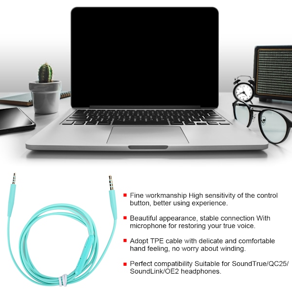 3,5 mm till 2,5 mm ljudkabel med mikrofon för OE2iQC25QC35 SoundTrue-hörlurar, grön