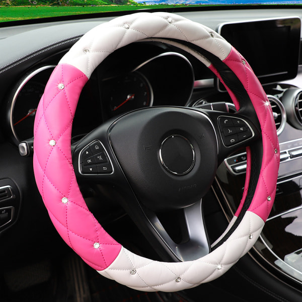 Auton ohjauspyörän cover Diamond Explosion Glitter Nahkakahva Rajat ylittävä kauppa Amazon (vaaleanpunainen ja valkoinen)