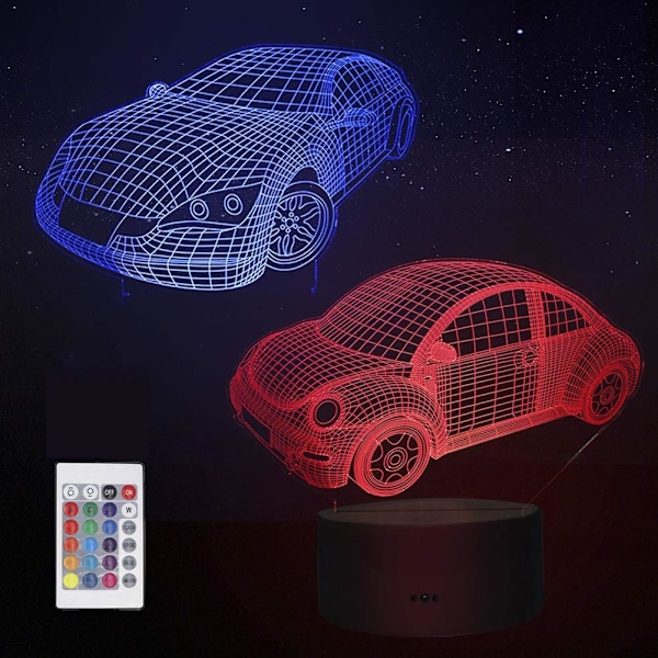 3D Natlys Beetle Bil & Sportsvogn, LED Illusion Lampe 7 Farver og 16 Farver Skiftende Bord Skrivebord Sengelamper Soveværelse Dekoration Optiske Lamper