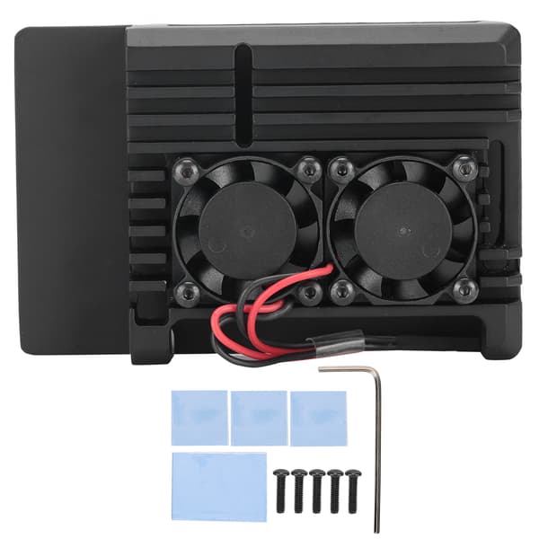 Aluminiumlegeringsskal til Raspberry Pi 4B med dobbelt køleventilator Kompatibel med Pi2b 3b 3b 4B