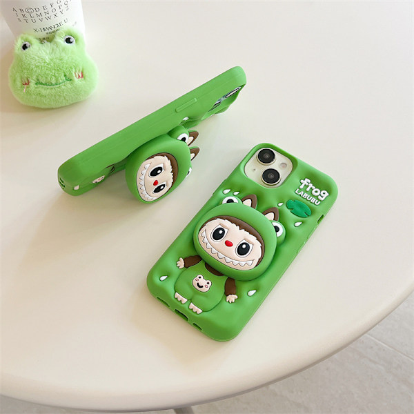 Labubu Grøn Frø 3D Cover: Bedårende til iPhone 11/12/13/14/15/16 Modeller iPhone14pro