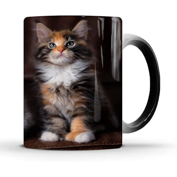 Rolig kaffemugg, Caliamary keramisk kattmugg söt värmeförändrande mugg, värmekänslig färgförändrande mugg kaffekopp för kvinnor män barn kattälskare