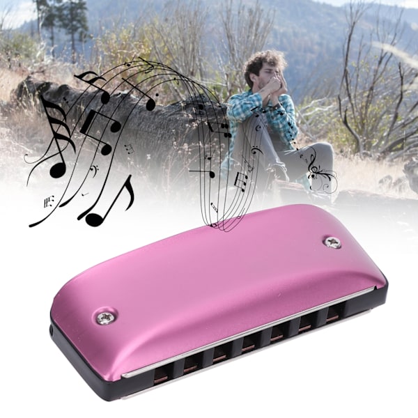 Harmonika 7-hullet Mini Blues Student Voksen Begynder Spiller Farve Mundorgel Vindinstrument D-nøgle Pink
