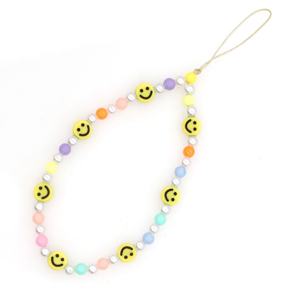 Perlemobiltelefon Lanyard Armbånd, Farge Mobiltelefon Ornament Mobiltelefon Anti-tapt Kjede Mobiltelefon Rem Lanyard Damer Sommer Trend Smil