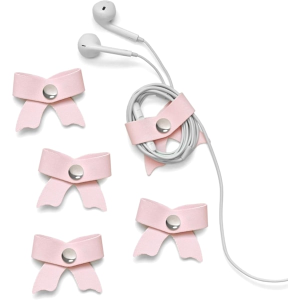 SenseAGE 5-pack Kabelorganiserare, Sladdhållare med rosett, Kabelorganiserare USB-hållare, Kabelhantering i läder, Kabelband, Hörlursvinda pink