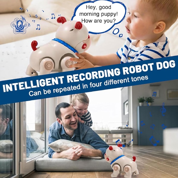 Robot Hund Kjæledyr Leker for Barn Småbarn Leker Fjernkontroll Robot Hund Leker med Berøring Interaksjon, Opptakbar, Avslappende Musikkmodus, LED-lys