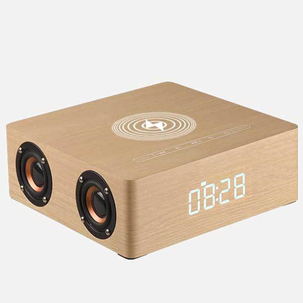 Puinen digitaalinen herätyskello 12w kannettava sähköinen Bluetooth-kaiutin kosketuspainikkeella ja älykkäällä tunnistuksella makuuhuoneeseen, toimistoon ja matkustamiseen, keltainen