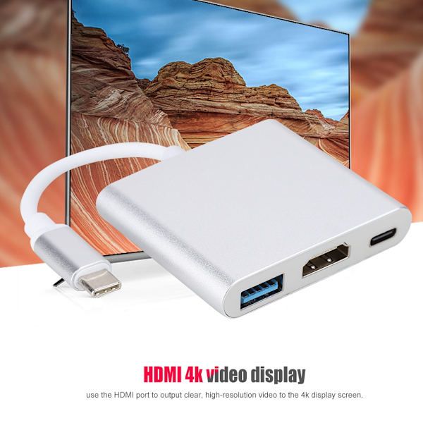 3-i-1 Type C till HDMI+USB3.0+PD Laddningskonverter Multifunktion Vedio Adapter Hub
