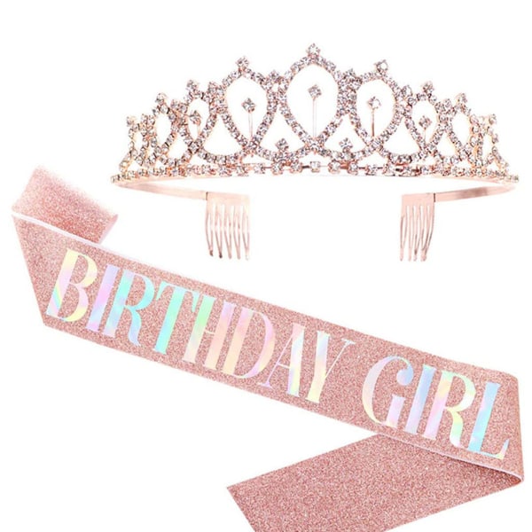 Birthday Sash Crown Tilføj stemningsfarvet let fødselsdag Tiara Sash til fødselsdagsfest Rose Gold