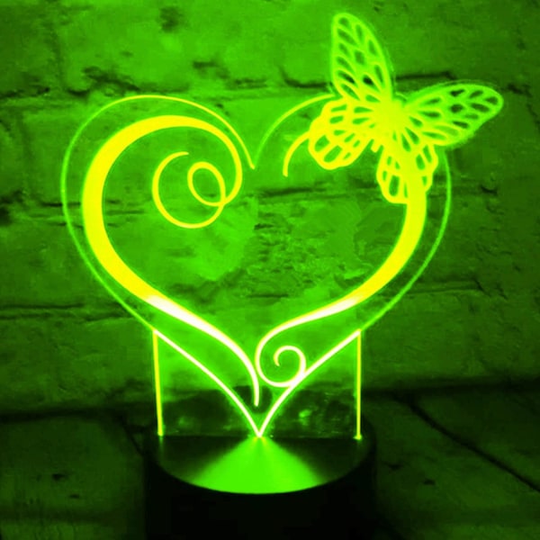 3D Hjärtformad LED Nattlampa Illusion Nattlampa 16 Färgväxlande Bordsskiva Dekoration Present Akryl Platt ABS Bas USB Kabel Leksak