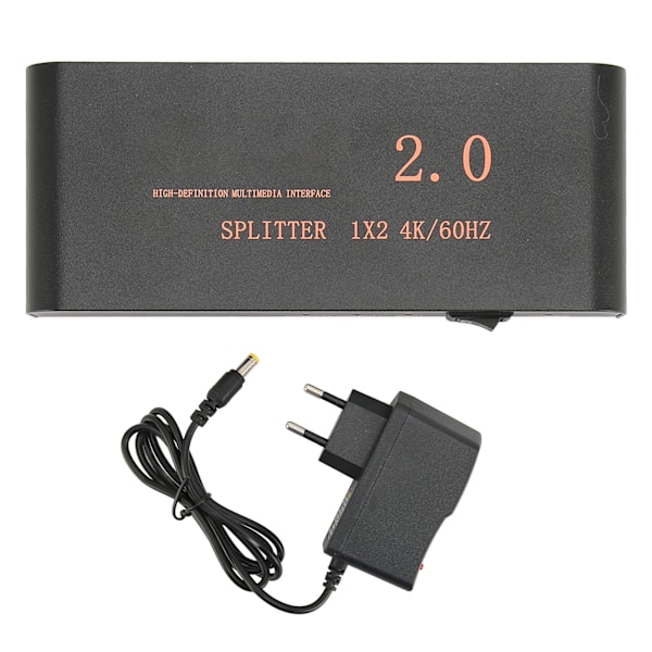 HD Multimedia Interface Splitter 1x2 1 in 2 Out 4K 60Hz 18.2Gbps HD Multimedia Interface Distributor Box 100‑240V EU Plug