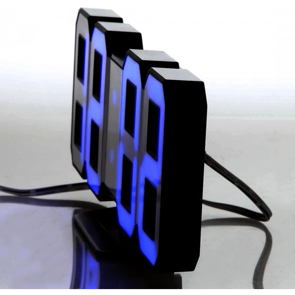 Minimalistisk LED-klocka med 3 justerbara ljusstyrkenivåer och AC/DC-strömadapter - Digital LED-bordsur | Väggklocka | Väggklocka - Blå