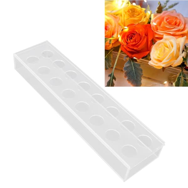 Rektangulär blomsteruppsats i klar akryl för matbord, bröllopsfest, hem, 16 hål