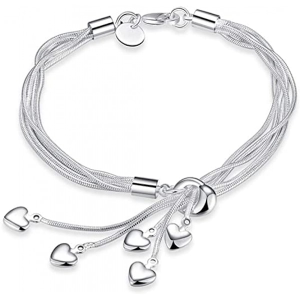 Sterling silver femtrådsarmband med fem hjärtformade armband, mycket fashionabelt och vackert, den bästa presenten till familj och vänner