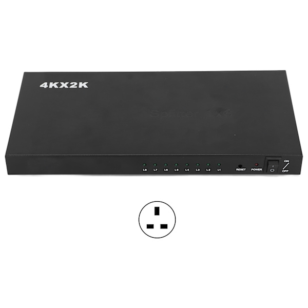 ANQ‑218 4K 1x8 Splitter 1 inngang 8 utgang Aktiv 8-kanals HD Multimedia Interface Duplikator Lyd Video Forsterker UK Plugg