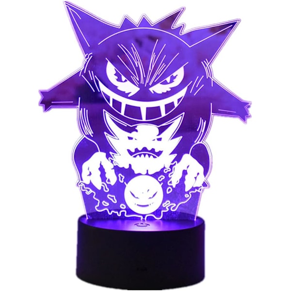 Tegneserie Elf Gengar nattlys 3D illusjon LED lys Barnerom dekorasjon Bordlampe USB berørings fjernkontroll lampe Hjem dekor lampe leketøy